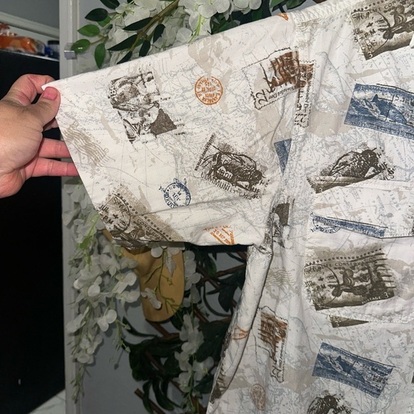 Basic Editions Men's White and Blue Map Print Shirt - Picture 2 of 9